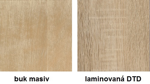 Porovnání barvy antik šedá u lamina a masivního buku. Barva lamino a masivní buk