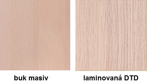 Porovnání barvy antik šedá u lamina a masivního buku. Barva lamino a masivní buk