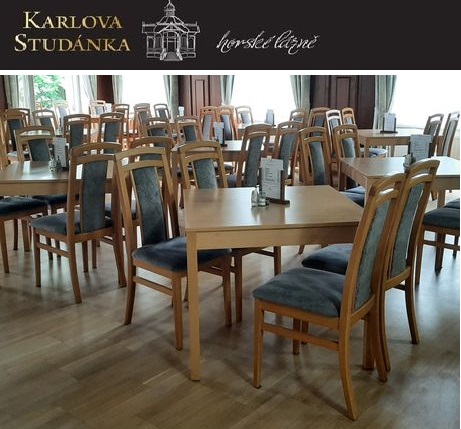 Židle a stoly pro Horské lázně v Karlově Studánce